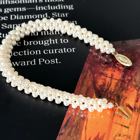 Vintage 14K Yellow Gold Genuine Real Pearl Multi Row Cluster Bracelet 7.75" - Picture 8 of 16